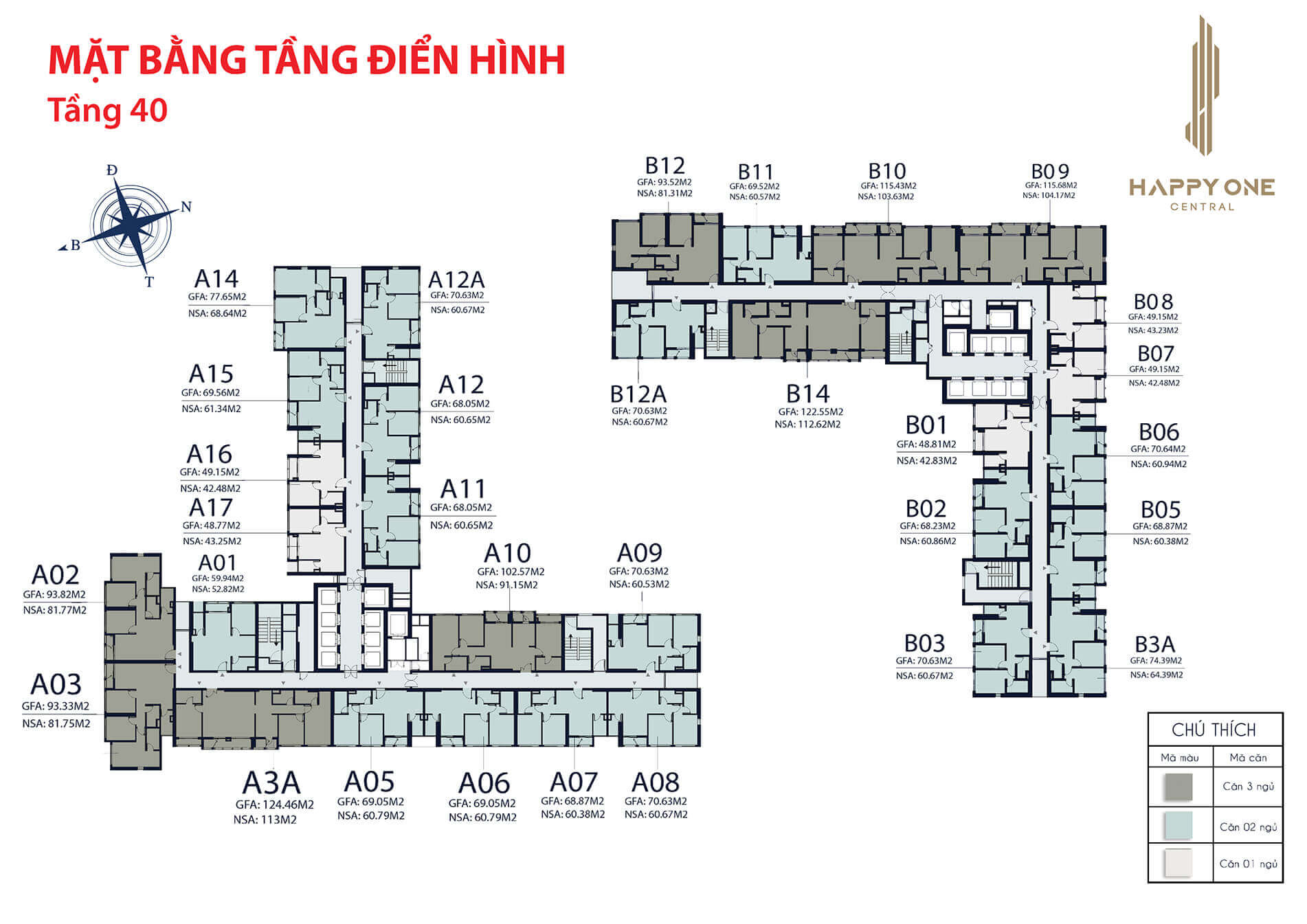 Thiết kế mặt bằng tầng 40 dự án Happy One Central